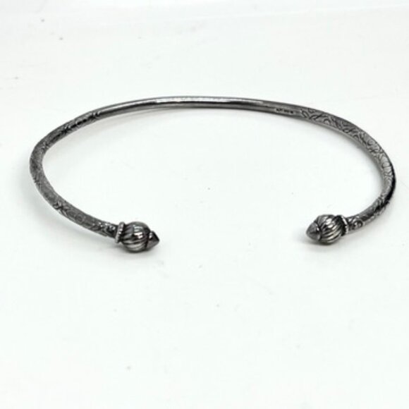 STERLING SILVER CUFF Bracelet Engraved Floral Open Bangle Artisan Torque AJ 925 - Picture 3 of 15